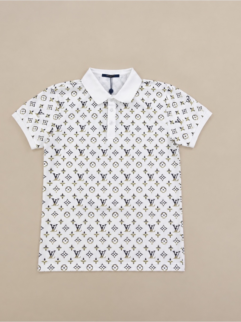 Louis Vuitton White Polo with Gold and Navy Monogram